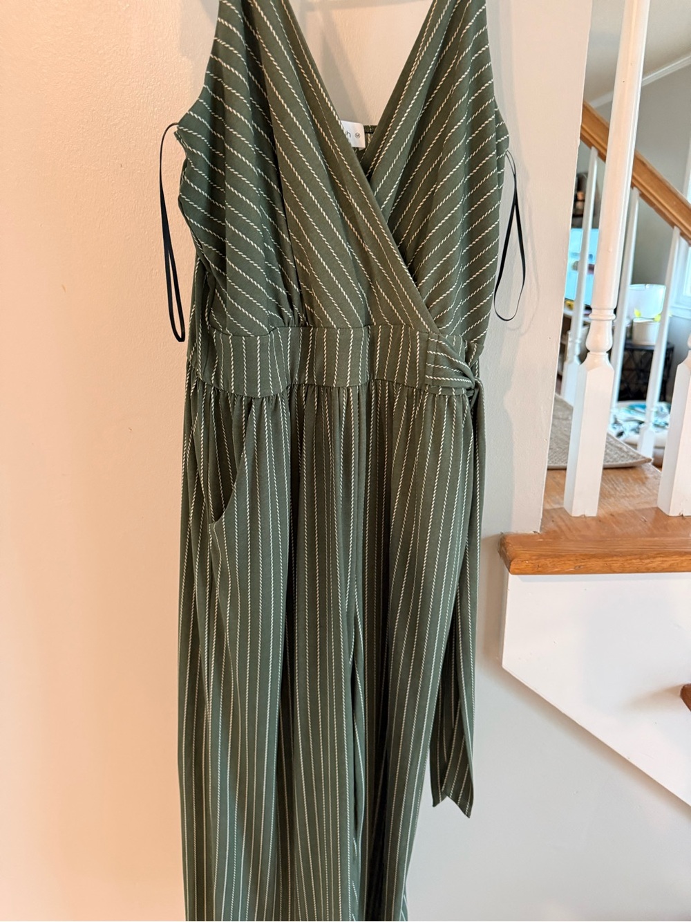 Kaileigh Olive Green Striped One-Shoulder Dress